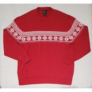 Jos A Bank Fair Isle Knitted Sweater 100 % Cotton Red White Men's XL Winter